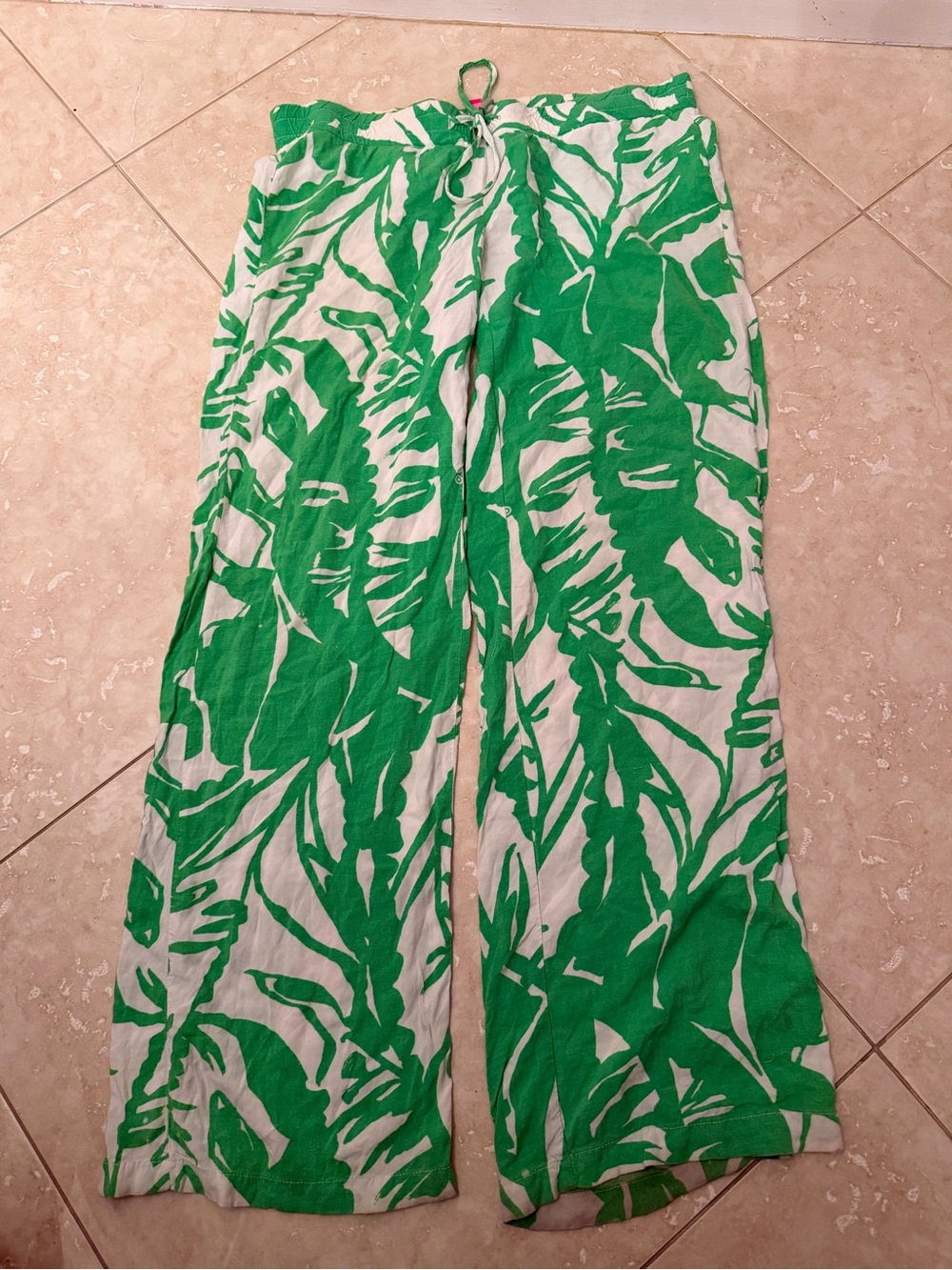 Lilly Pulitzer White and Green Tropical Wide-Leg Pants
